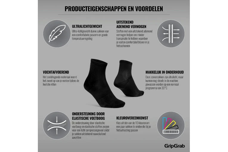 GripGrab Airflow Lightweight Short Zomer Fietssokken Zwart Unisex 5 GripGrab Airflow Lightweight Short Zomer Fietssokken Zwart Unisex - Afbeelding 3